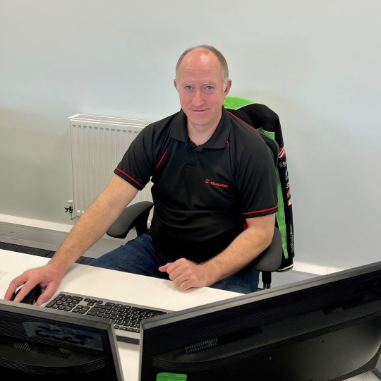 Rob Burrows photographed at his desk at Helukabel getting on with the day's work.